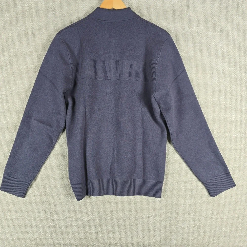 K-Swiss Mens Long Sleeve Polo Sweater Size‎ Small Purple Knit Big Logo NWT
